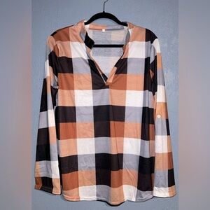 NWOT Orange & Black Plaid Top
